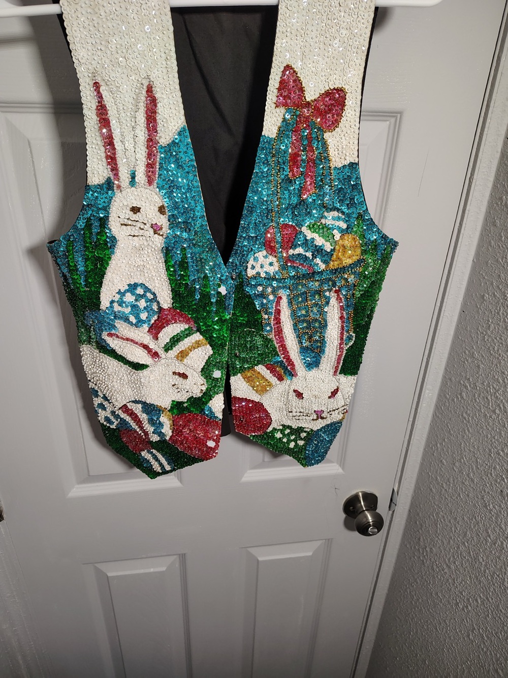 Sequin Easter Bunny Vest in White, Blue, Green